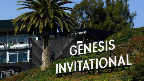 Genesis Genesis Invitational golf tournament sign at the Riviera Country Club in Pacific Palisades