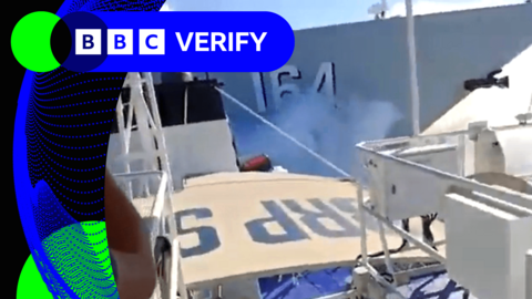 A handout image from the Philippines Coast Guard apparently showing a close pass by a Chinese ship