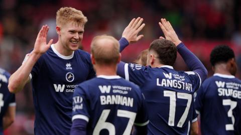 Josh Coburn celebrates scoring Millwall's winner at Middlesbrough
