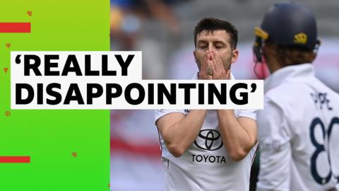 Quote 'Really Disappointing' over image of England's Mark Wood after being hit for a six