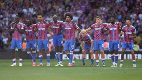 Crystal Palace players during penalties in the Community Shield at Wembley
