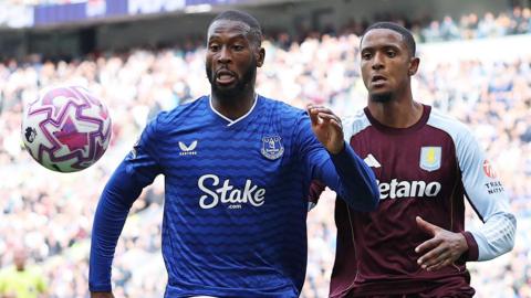 Everton's Beto and Aston Villa's Ezri Konsa
