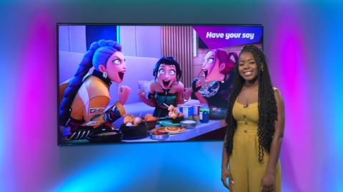 Emma-Louise on the Newsround set