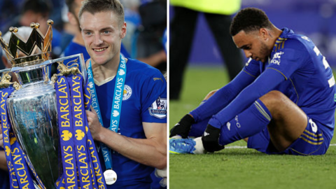 Jamie Vardy celebrates winning Premier League and Aaron Ramsey suffers relegation 