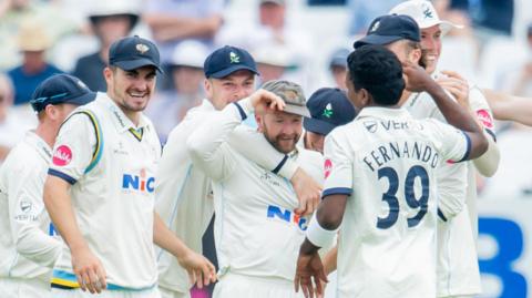 Sri Lankan left-armer Vishwa Fernando celebrates