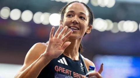 Katarina Johnson-Thompson celebrates after winning Olympic silver in Paris