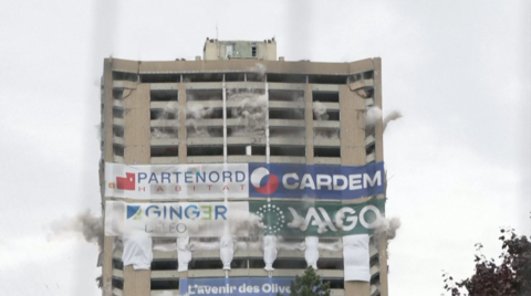 The Kennedy Tower in Loos in France being destroyed.