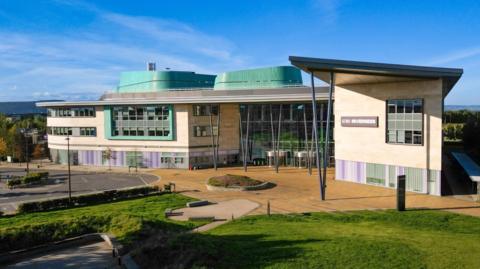 An aerial view showing the front of UHI Inverness.