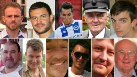 A composite image of the 11 men who died in the Shoreham air crash