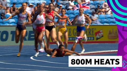 Audrey Werro on the ground during her 800m semi-final