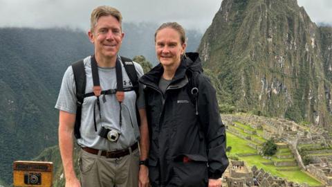 Katya Batchelor with husband Duncan at Machu Picchu in Peru