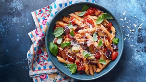 Aubergine parmigiana orzo