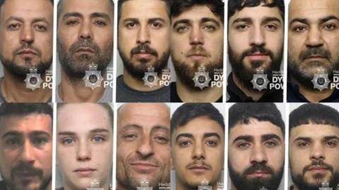 A montage of the 12 people sentenced in the case 