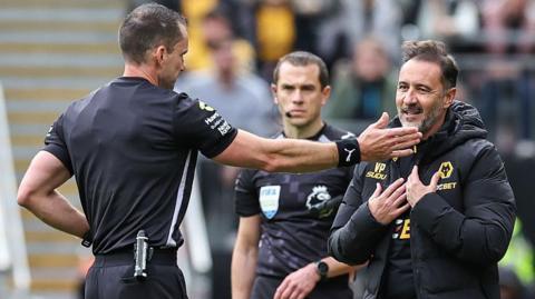 Wolves boss Vitor Pereira is sent off in the game against Brighton at Molineux