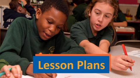 Text saying lesson plans in front of image of school pupils working in classroom.
