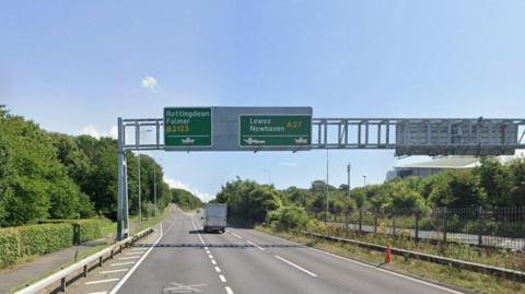 A google map street view of the A27 junction with the B2123.