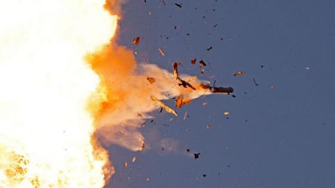 An exploding drone in a fireball