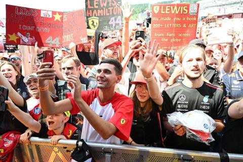 Fans hold up signs for Lewis Hamilton in Belgium