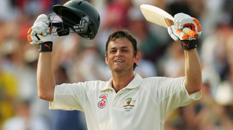 Australian cricketer celebrates scoring a Test century