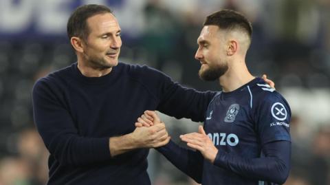 Frank Lampard congratulates Matt Grimes after Coventry's win at Swansea 