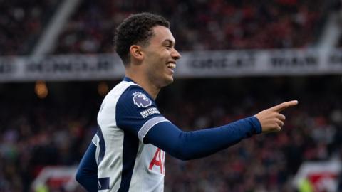 Brennan Johnson celebrates scoring for Spurs