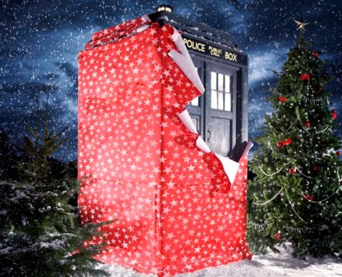 The TARDIS wrapped up for Christmas