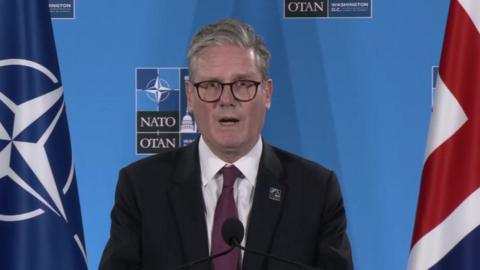 UK Prime Minister Sir Keir Starmer addressing the Nato Summit from a lectern