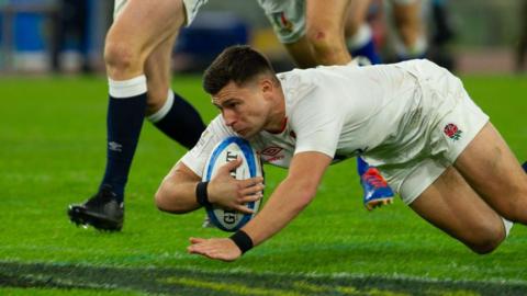 England's Ben Youngs scores a try.