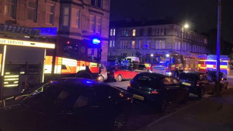 Emergency services at Leven Street in Glasgow after a chemical smell was noticed in the area.