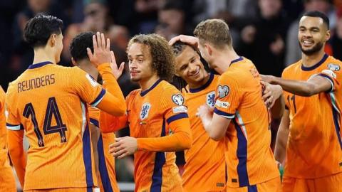 The Netherlands celebrate a goal