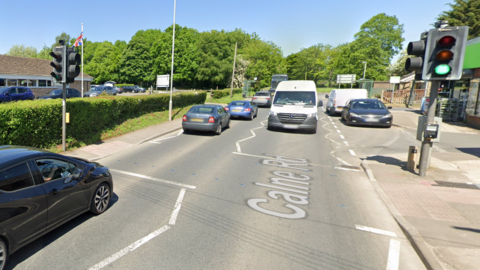 Pedestrian crossing on the A3102 in Lyneham, Wiltshire