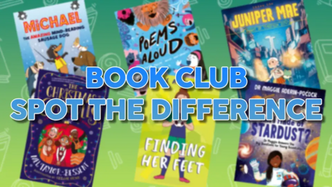 Blue Peter Book Club books of 2024 with "Book Club Spot the difference" text.