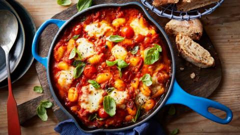 Tomato and mozzarella gnocchi bake.