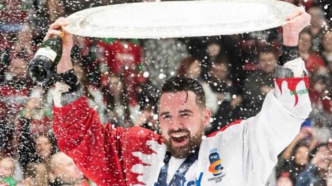 Cardiff Devils' Cody Donaghey celebrates