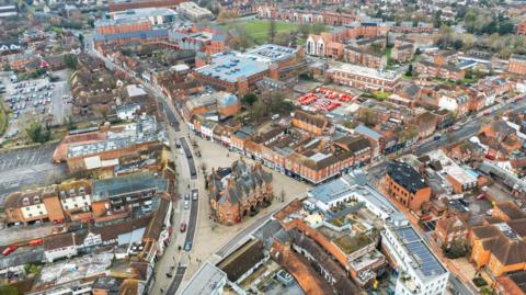 Wokingham town centre from the air.