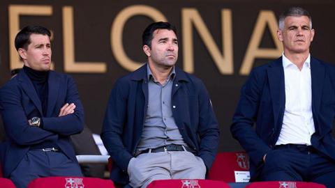 Barcelona football coordinator Bojan Krkic, director of football Deco and president advisor Enric Masip