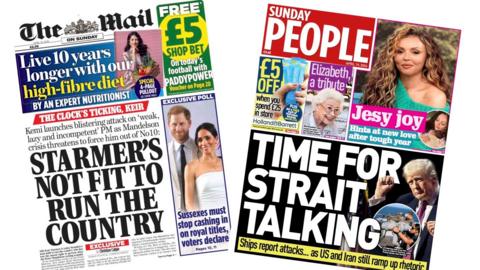 A composite image of the front pages of the Mail on Sunday and Sunday People on 19 April 2026
