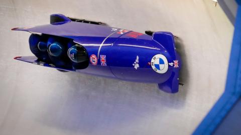 Great Britain's four-man bobsleigh team led by Brad Hall