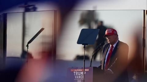 ormer US President and current Republican presidential nominee Donald Trump speaks during an election rally in Coachella, California, 12 October 2024.