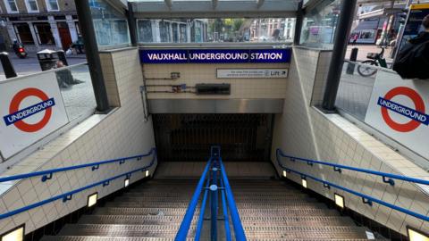 Vauxhall Tube station shows shutters closed