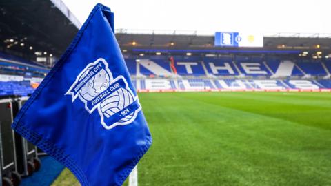 Birmingham City's club badge on a corner flag at St Andrew's