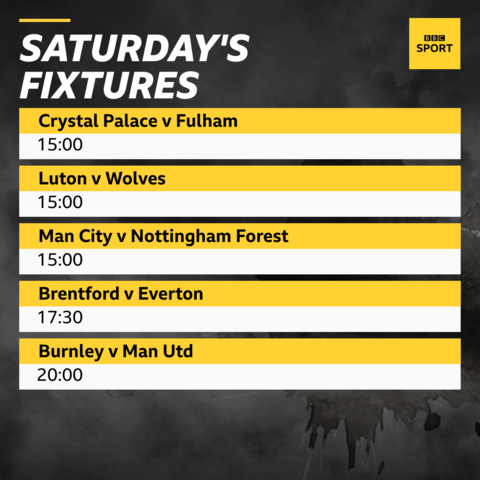 Crystal Palace v Fulham, Luton v Wolves, Man City v Forest, Brentford v Everton, Burnley v Man Utd