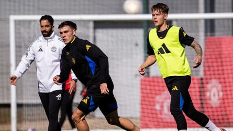 Manchester United winger Sam Mather in training