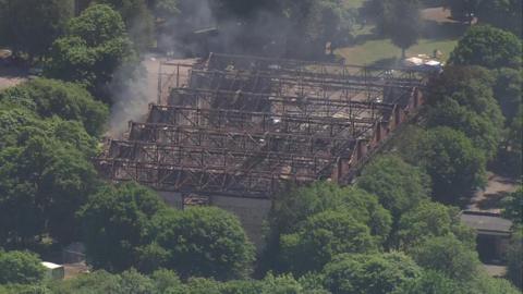 The hangar at Bicester motion with its roof totally destroyed.