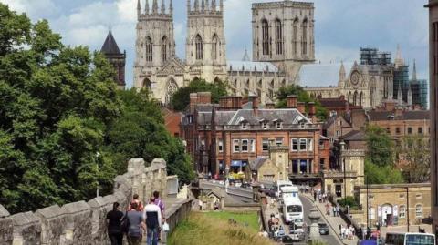 York city centre, showing the Minster and city walls