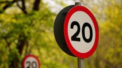 A stock photo of 20mph speed limit signs 