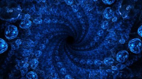 Spirals of blue bubbles