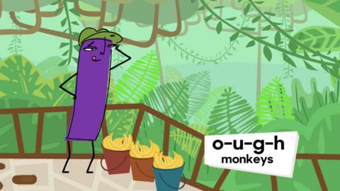 Visit the zoo and listen to the monkeys pronouncing the letters OUGH in different ways.