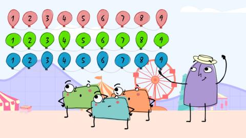 A group of friends use an array to work out how many balloons they can have each.