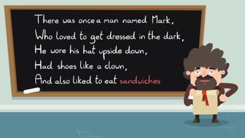 a man standing next to a incorrect limerick